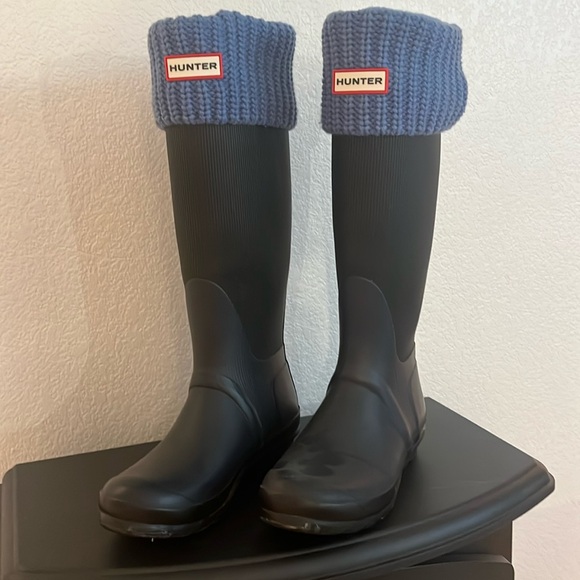 Black and Blue tall Hunter boots. With with tall socks included. - Picture 1 of 5